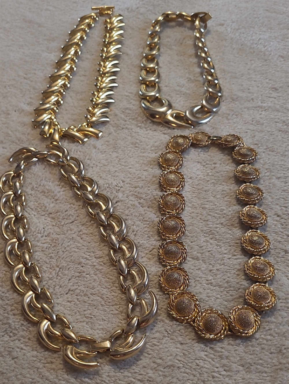 Lot of Costume Jewelry - Bold Link Statement Necklaces In Gold - 4 Pieces